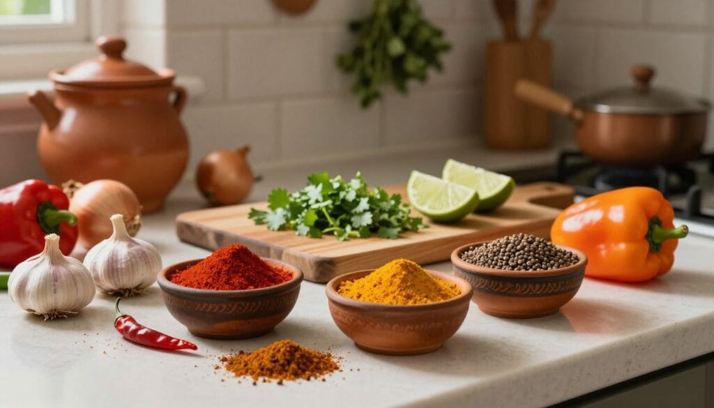 Essential spices and aromatics for authentic mexican recipes with chicken