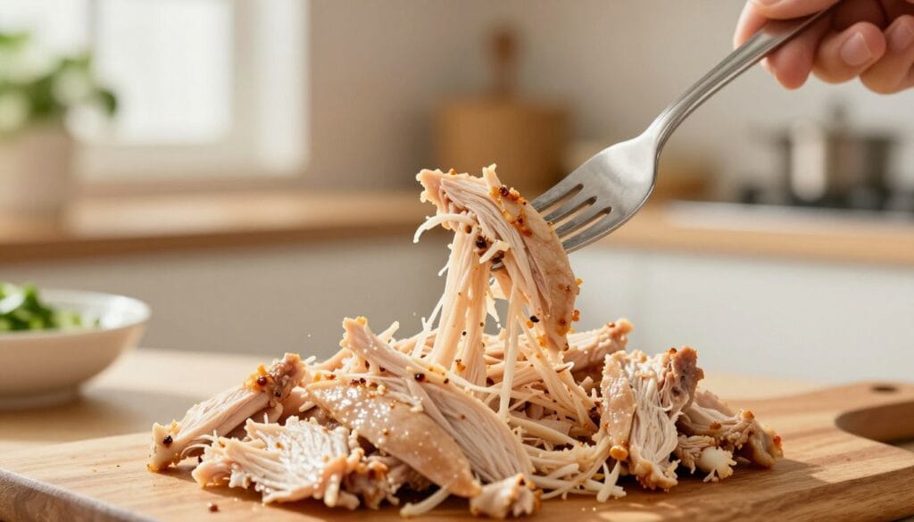 hand-shredded chicken using two forks method