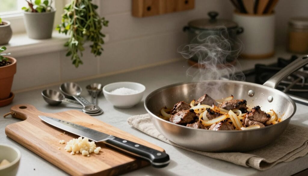 pan fried liver and onions cooking tools
