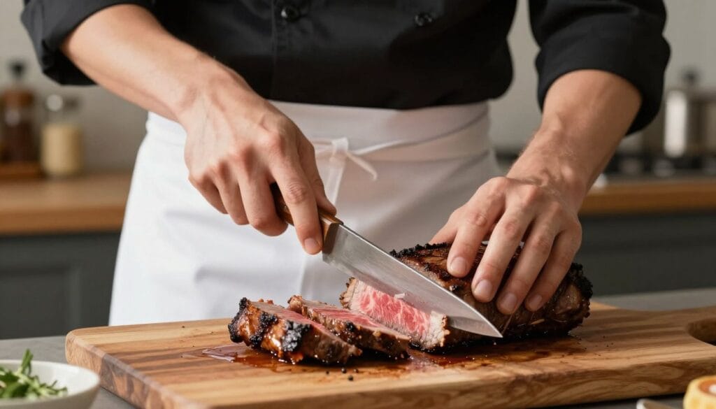 slicing tri tip against grain with proper knife technique