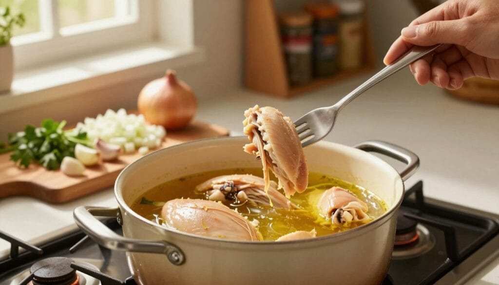 stovetop chicken cooking technique for shredding