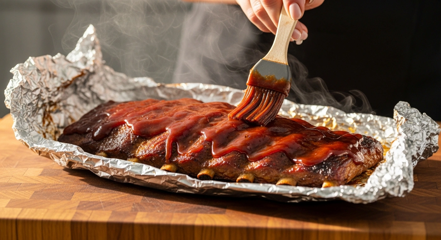 basting st louis ribs with BBQ sauce after the foil phase