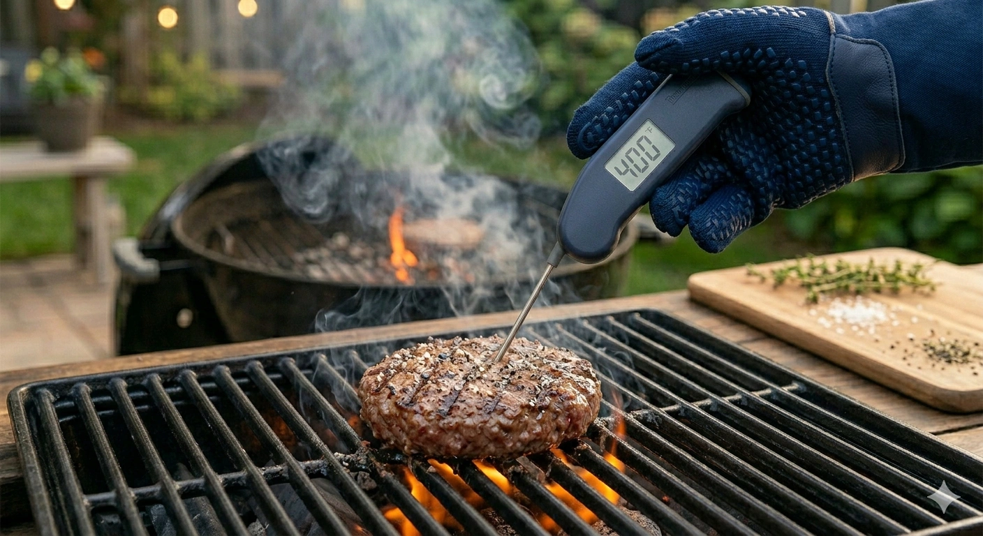 How long to grill burgers at 400°F — perfectly seared burger patties on a gas grill with grill marks