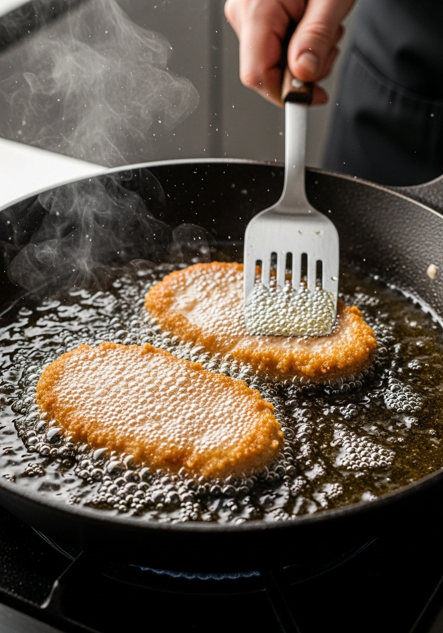 Cooked pork cutlets with a golden crisp crust