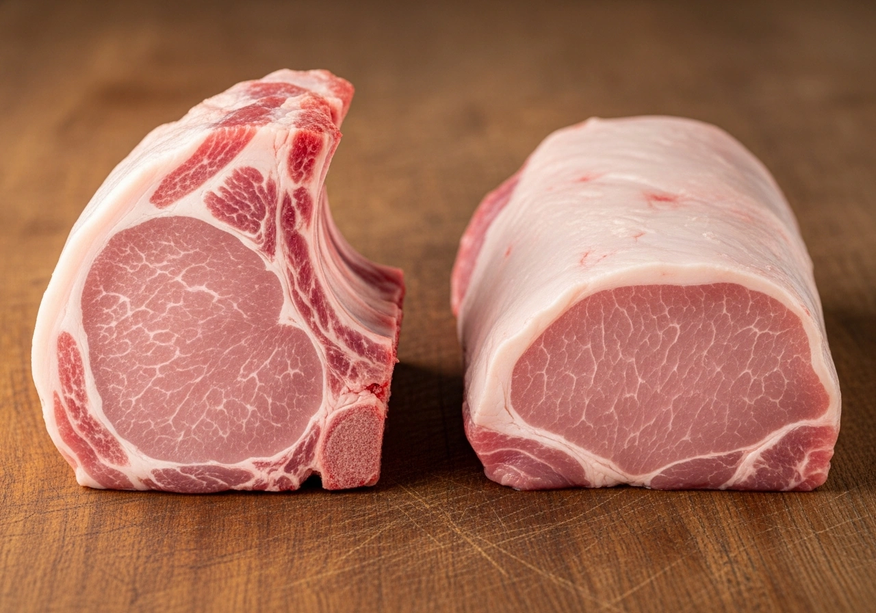 Pork chop versus pork loin comparison showing the difference between the two cuts