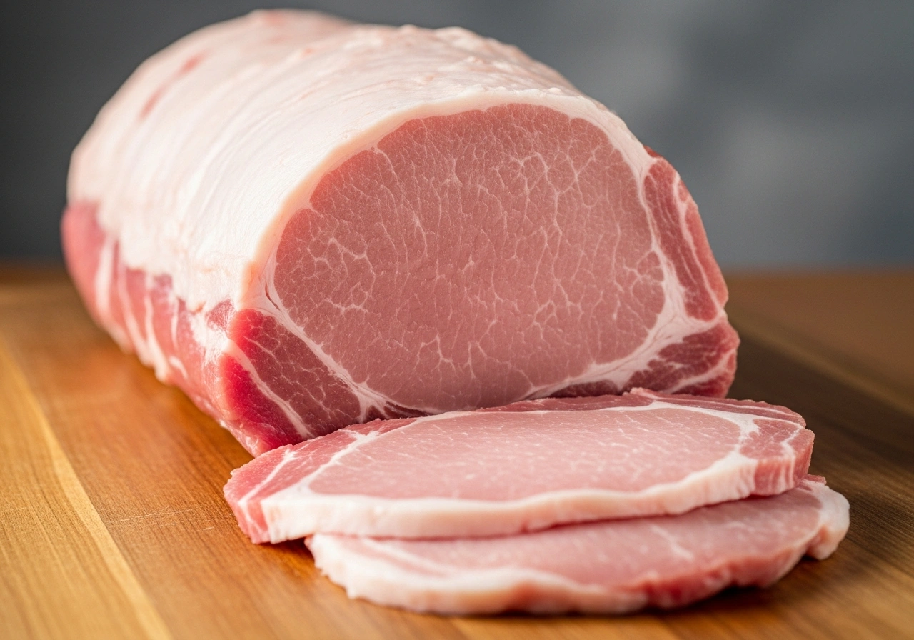 Raw pork loin showing the larger lean cut used for pork loin cutlets
