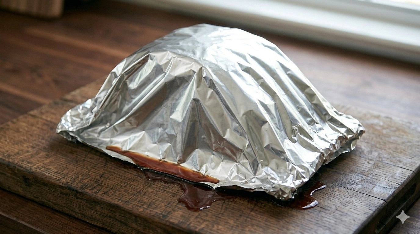 prime rib roast resting tented in foil before the high heat sear