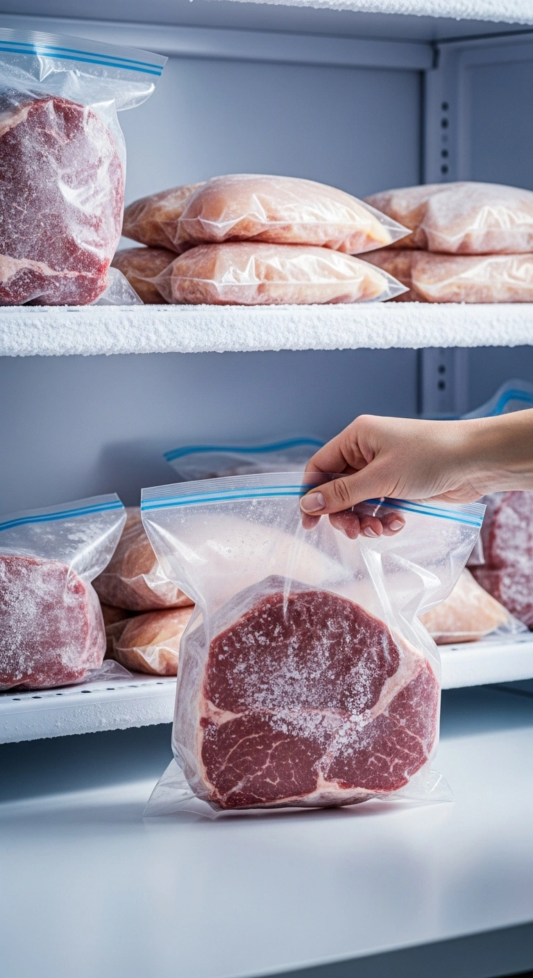 Frozen steak prepared for safe cooking