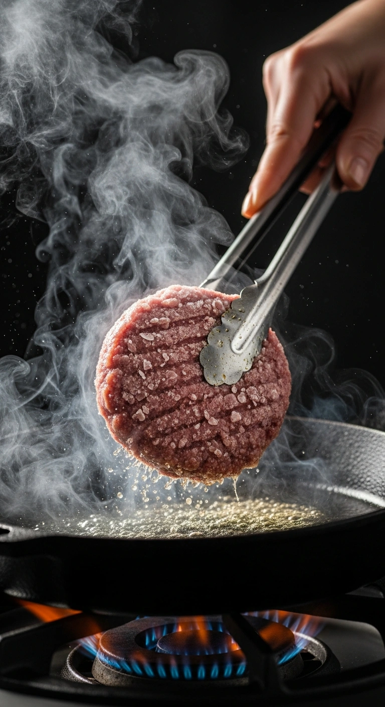Step 2: Searing frozen steak in a smoking hot cast iron skillet