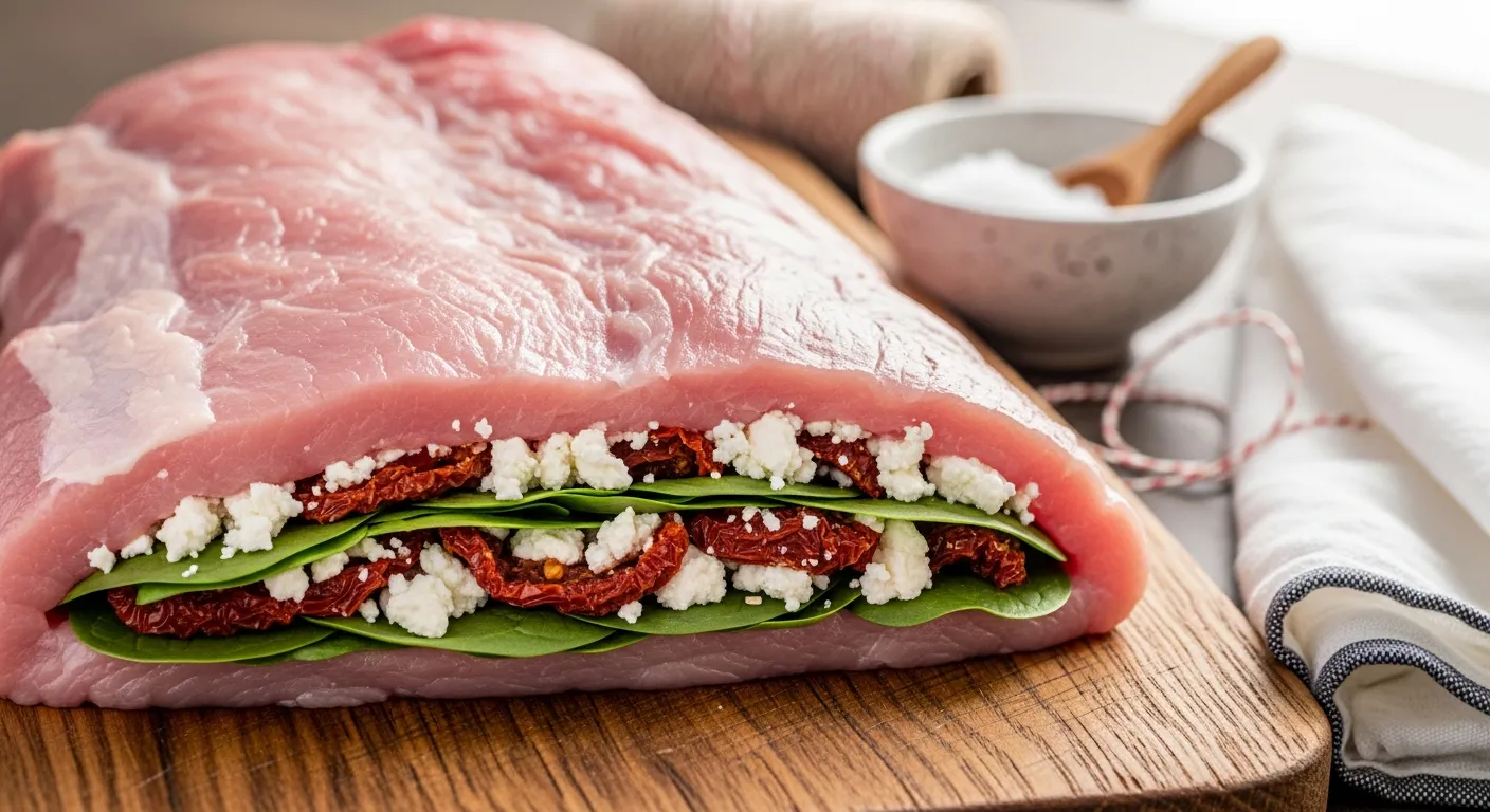 butterflied pork tenderloin opened flat on a cutting board