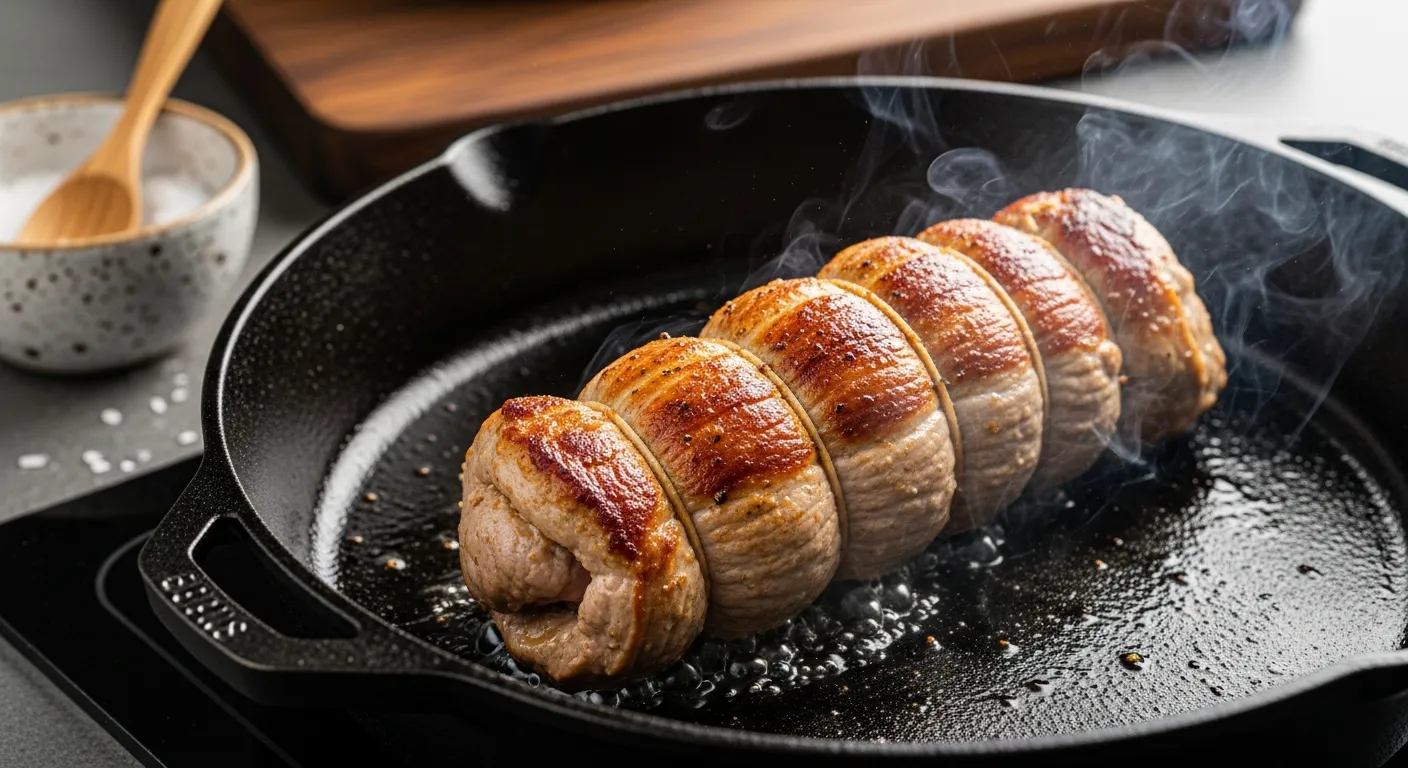 spinach cheese filling for stuffed pork tenderloin in a skillet