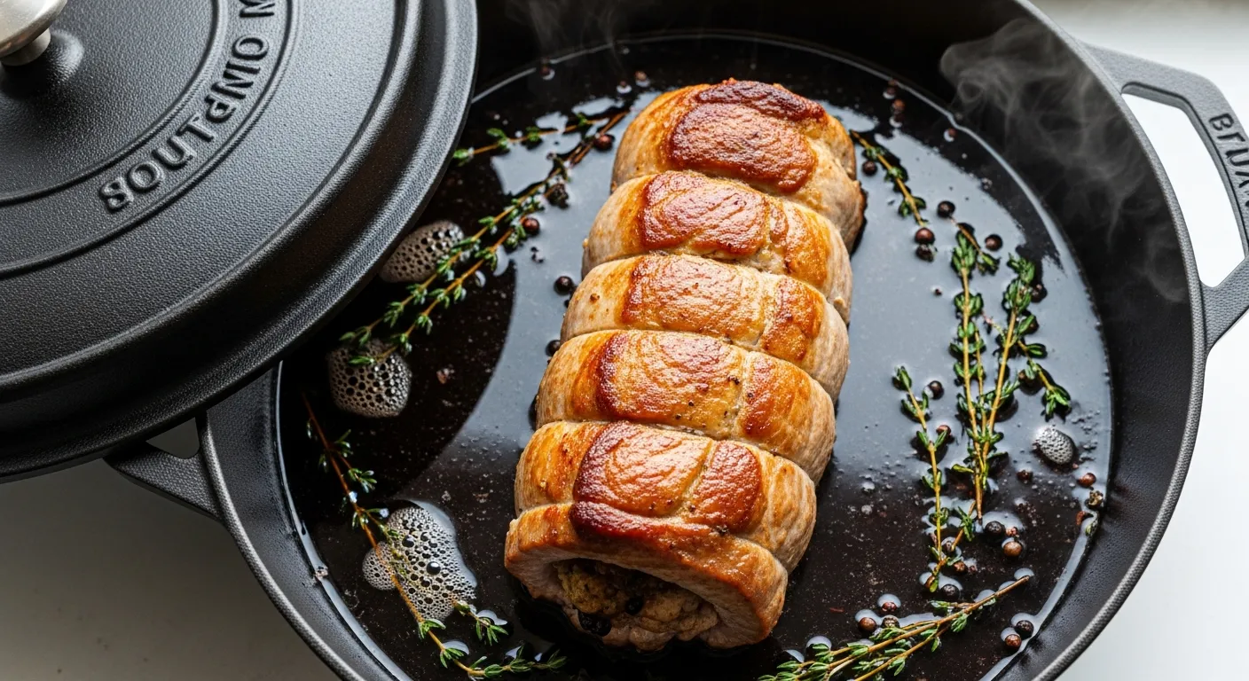 stuffed pork tenderloin roasting in the oven