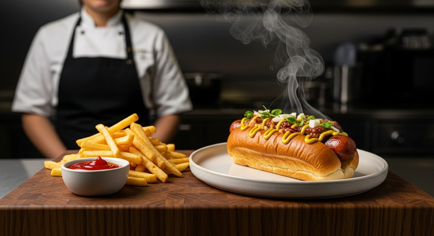 Boiled hot dogs served on a platter with buns and classic toppings
