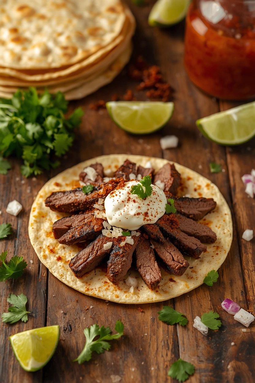 Steak tacos with sliced beef