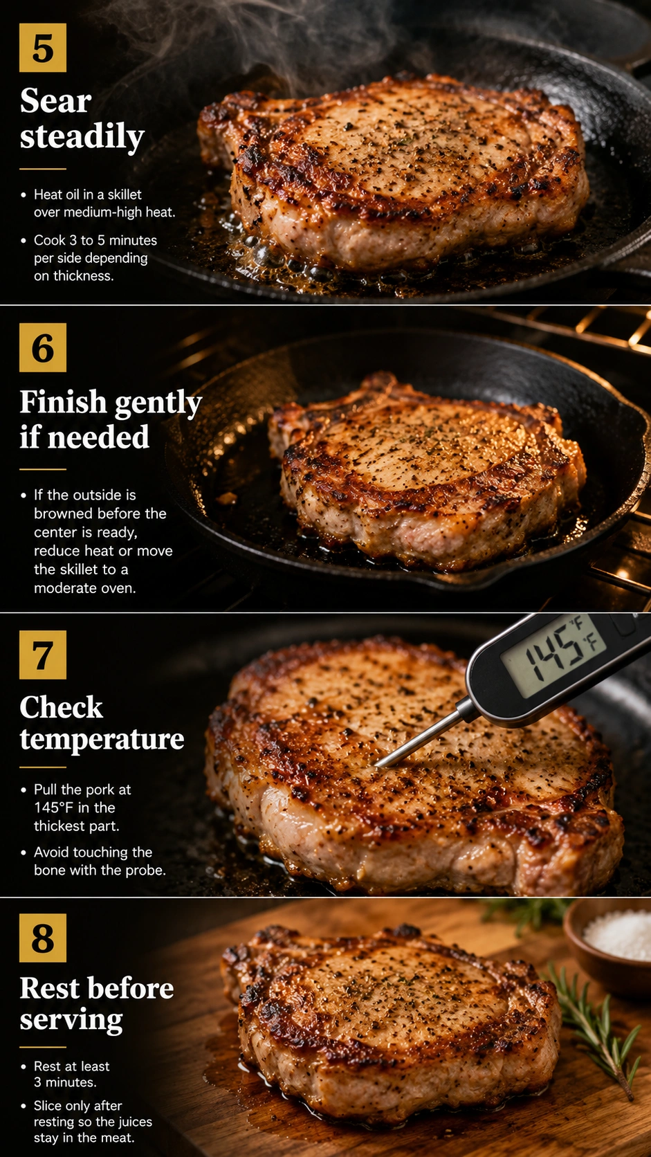 Pork chop cooking steps 5 to 8