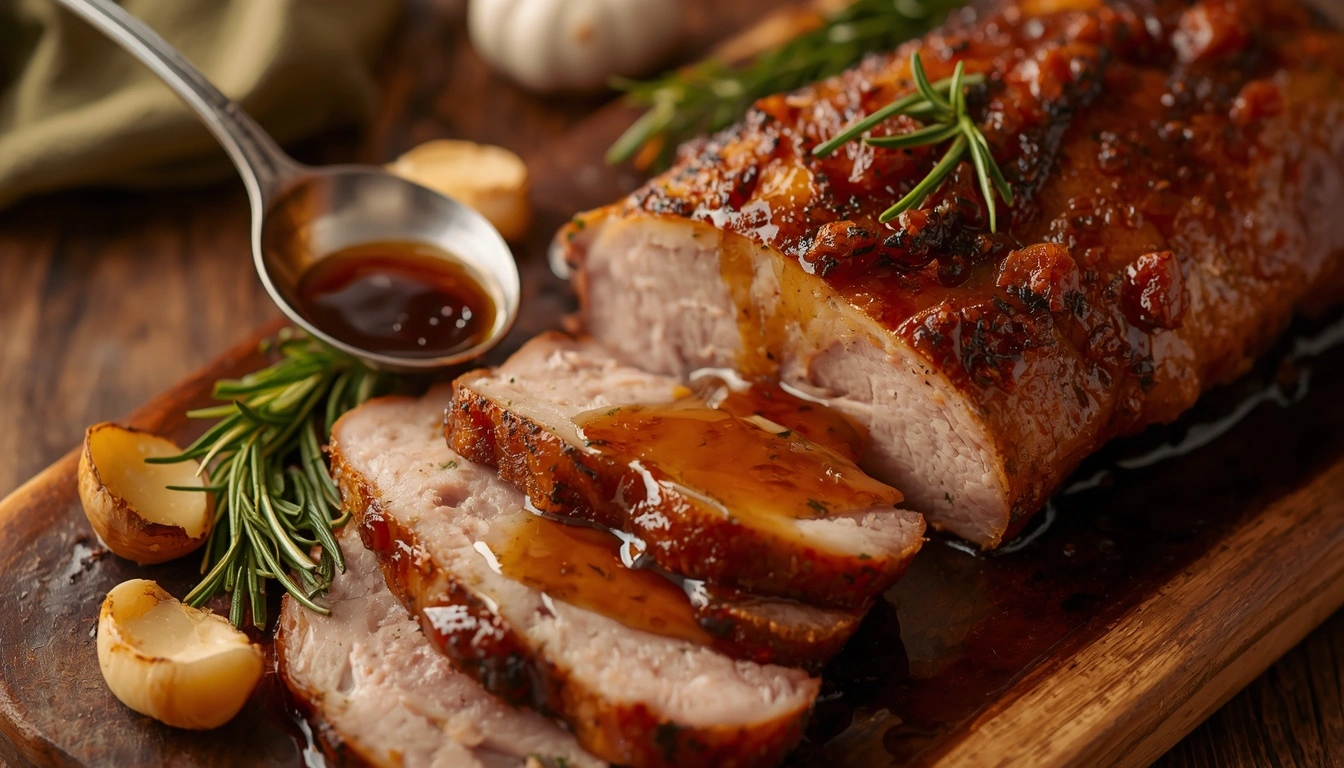 Juicy sliced pork loin roast