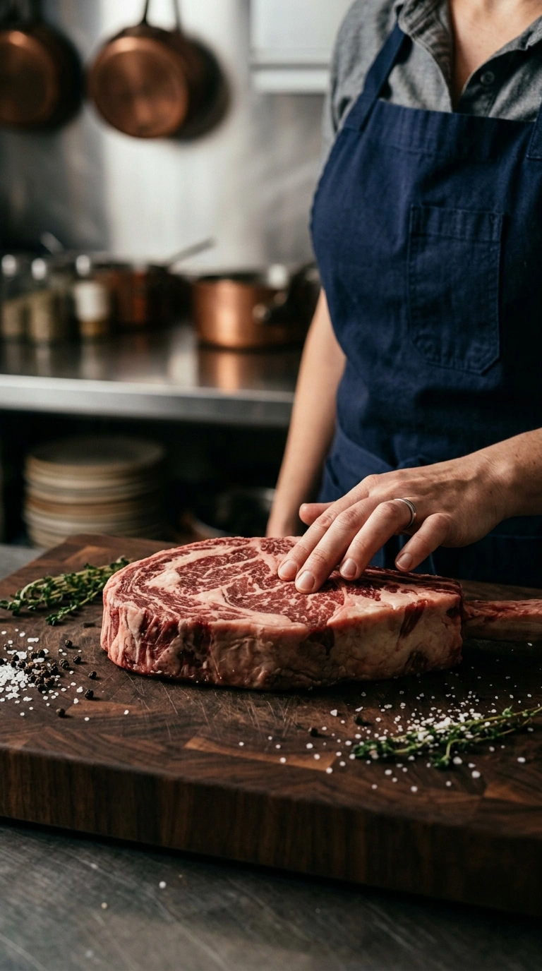 Reverse seared bone in ribeye steak sliced after resting