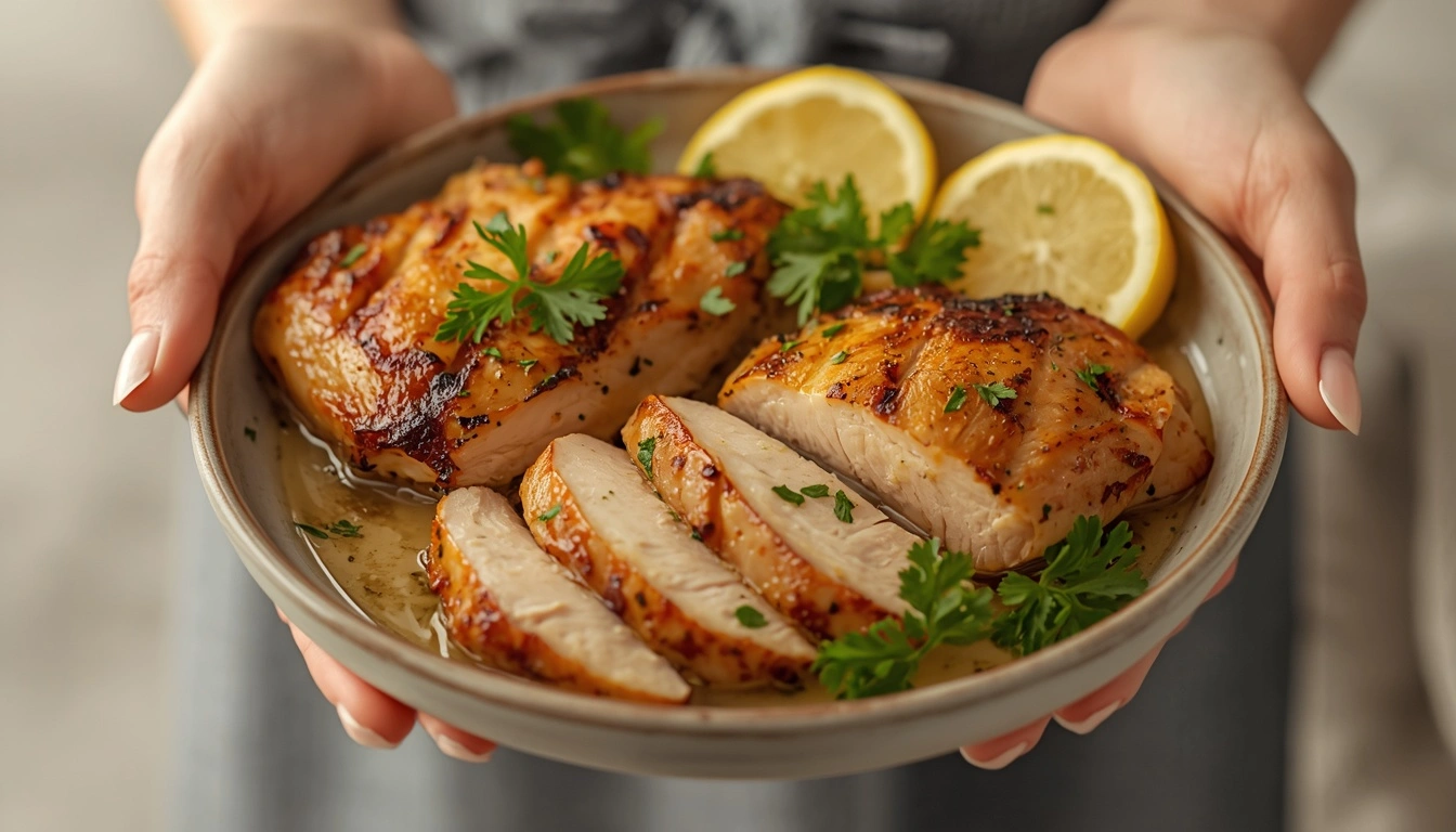 Featured baked boneless skinless chicken thighs with lemon and parsley