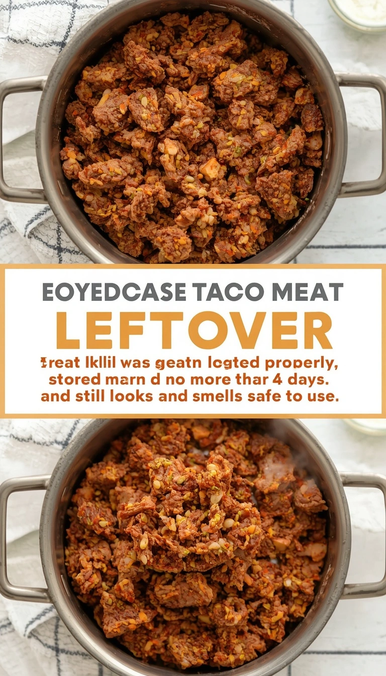 Leftover taco meat checked for freshness before reheating