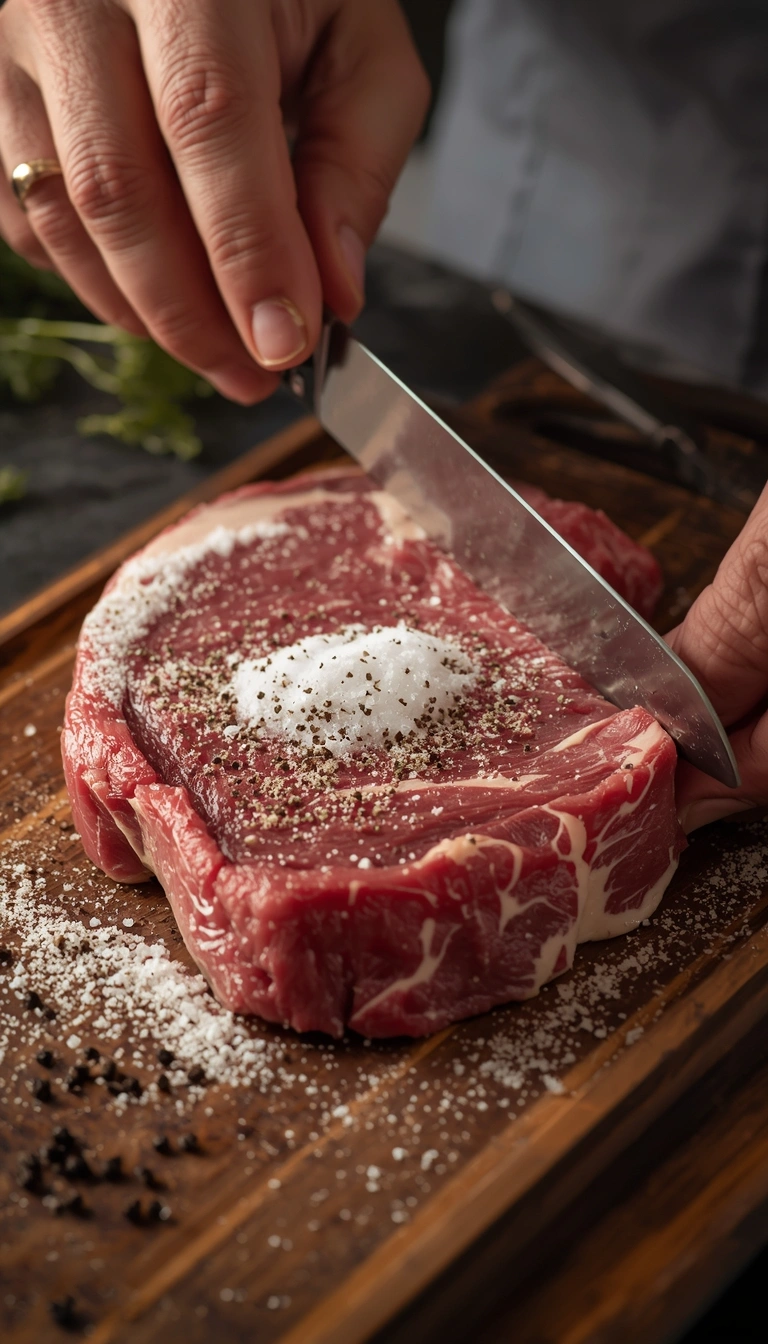 Patting coulotte steak dry and seasoning with salt, pepper and garlic powder