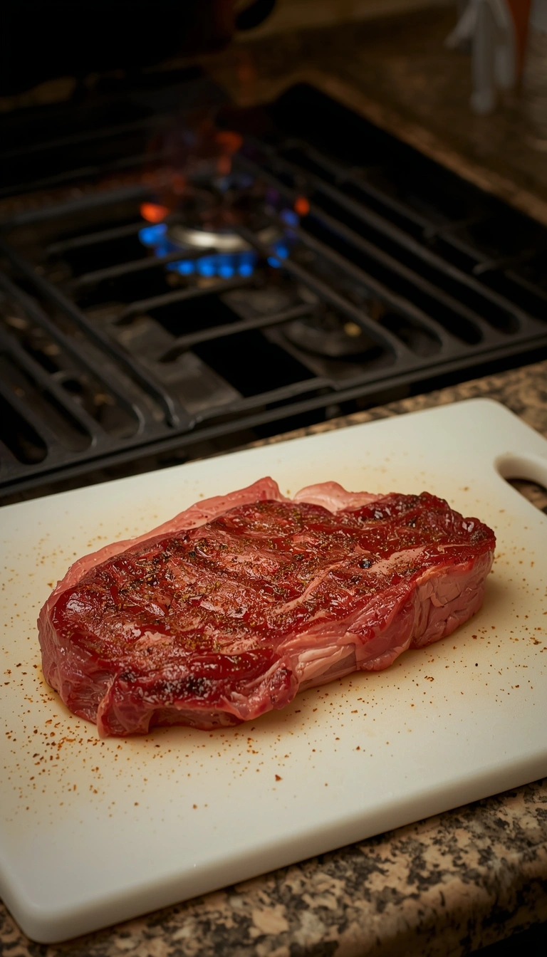 Coulotte steak resting at room temperature before grilling
