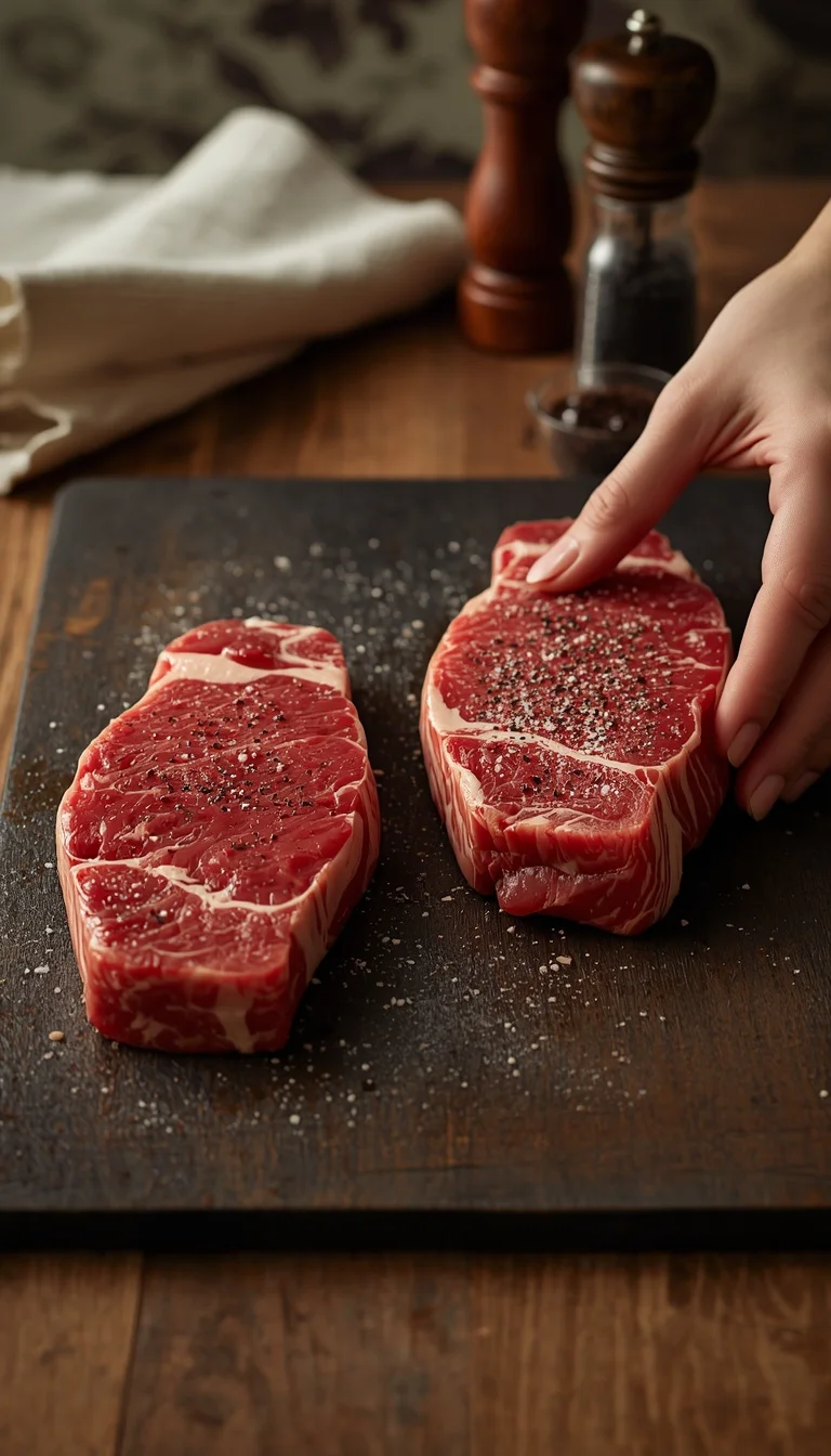 patting ribeye and striploin steaks dry before seasoning