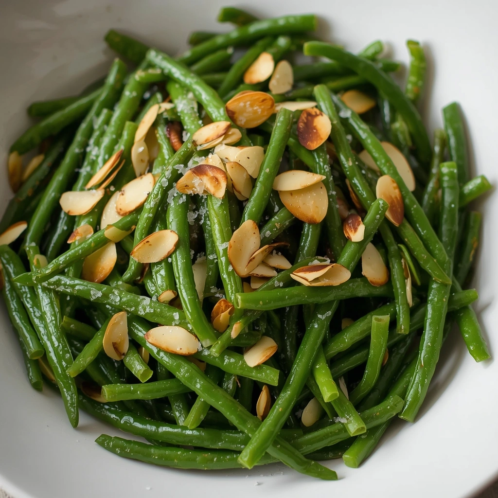 French green beans haricots verts sautéed in butter with toasted almonds