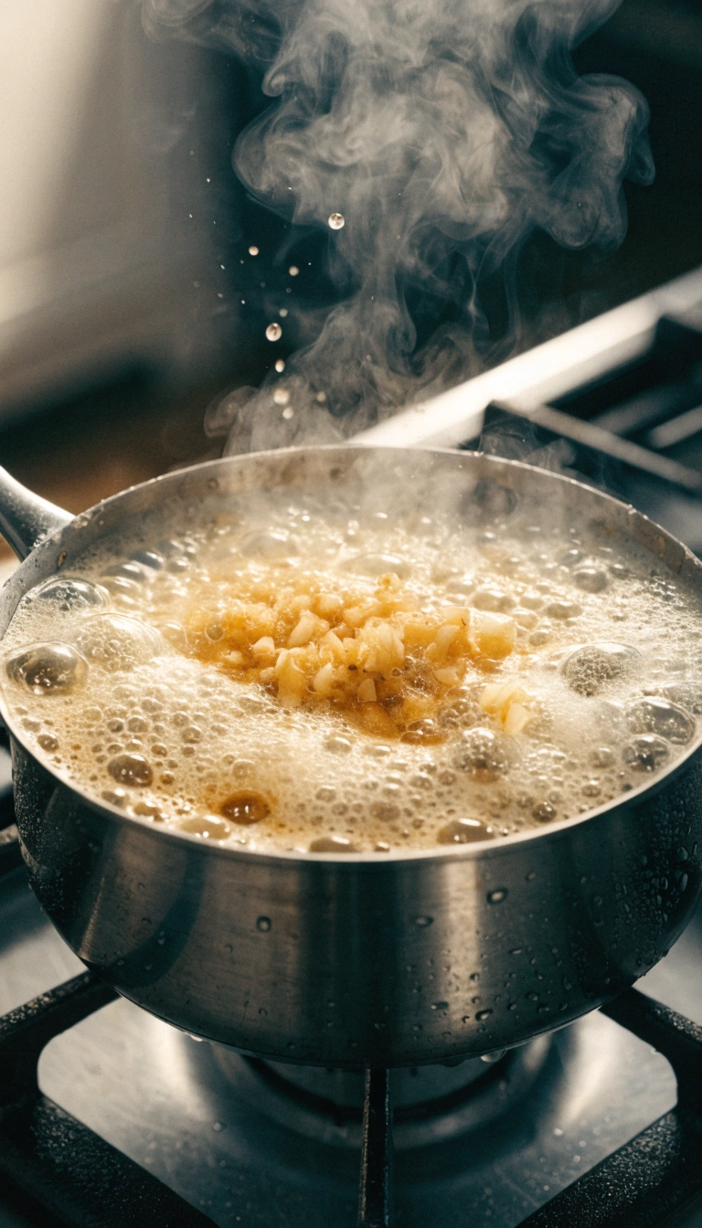 Step 2: Brown butter with garlic turning golden and fragrant in the pot