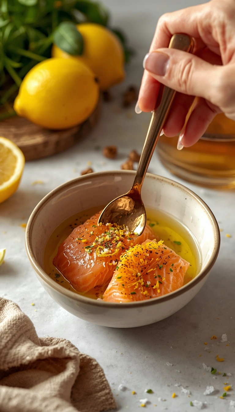 Citrus olive oil dressing mixed for salmon crudo