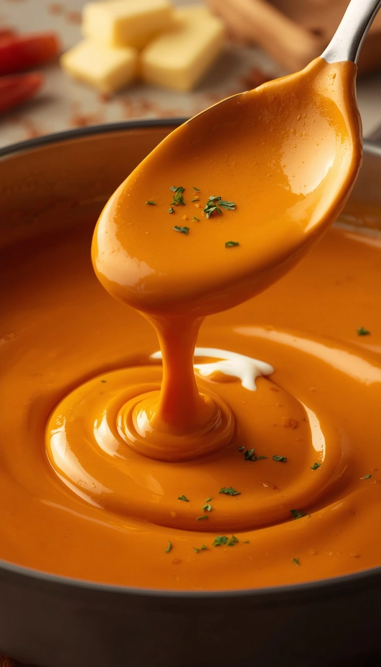 Step 3: Blended butter chicken sauce smooth and silky deep orange color