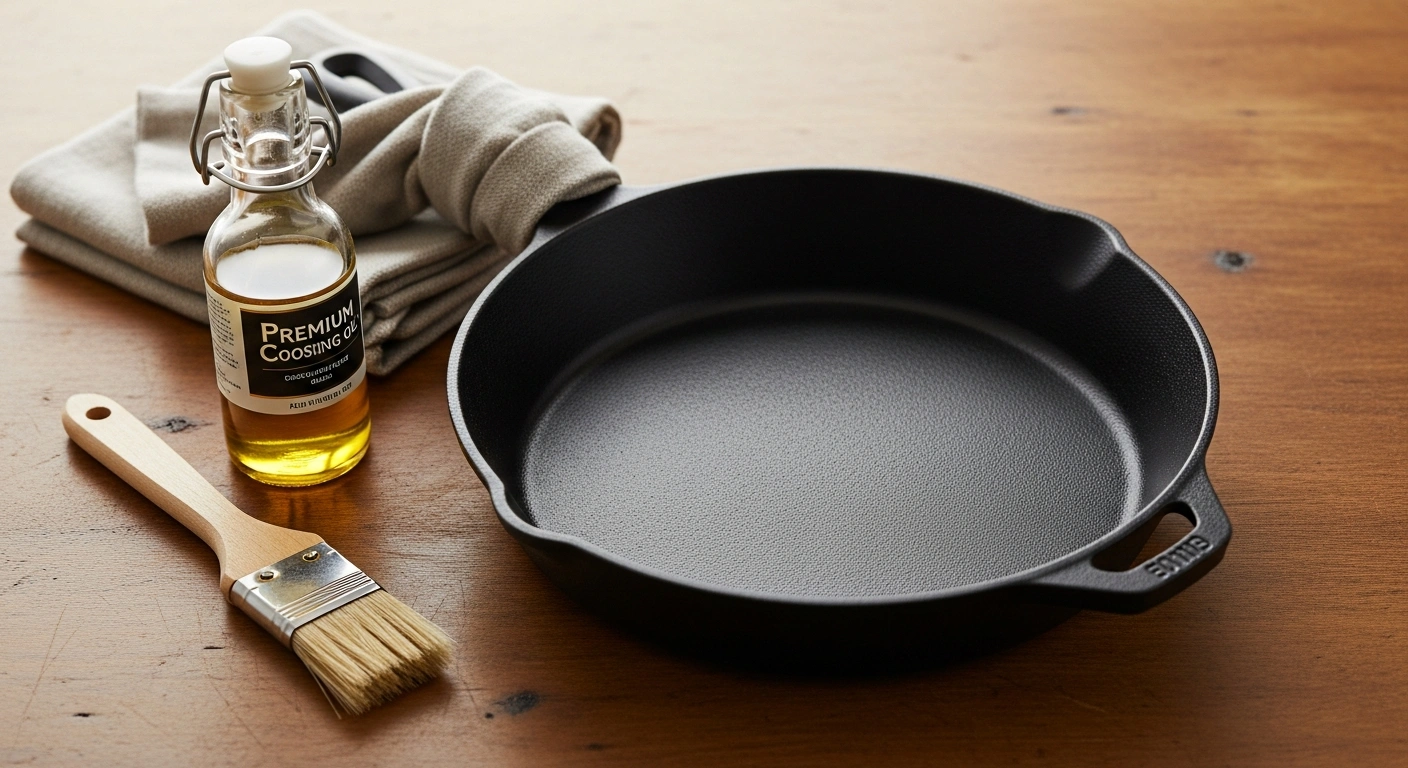 Clean cast iron skillet with a lightly oiled surface after proper care