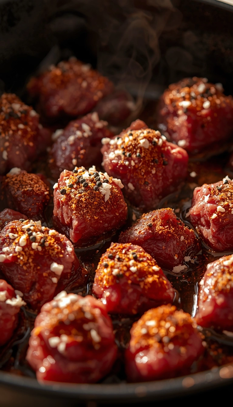 Step 3: ground bison seasoned with salt garlic onion paprika and pepper