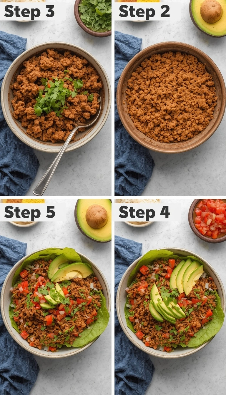 Step 5: cooked ground bison served in a bowl with simple toppings