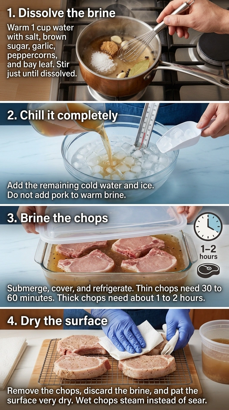 Pork chop brine steps 1 to 4