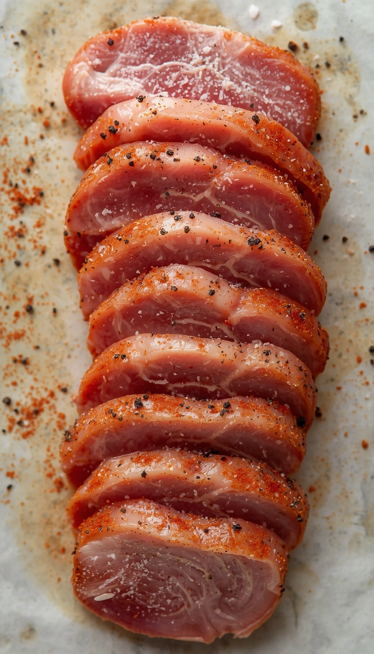 Pork jowl seasoned with salt black pepper and smoked paprika