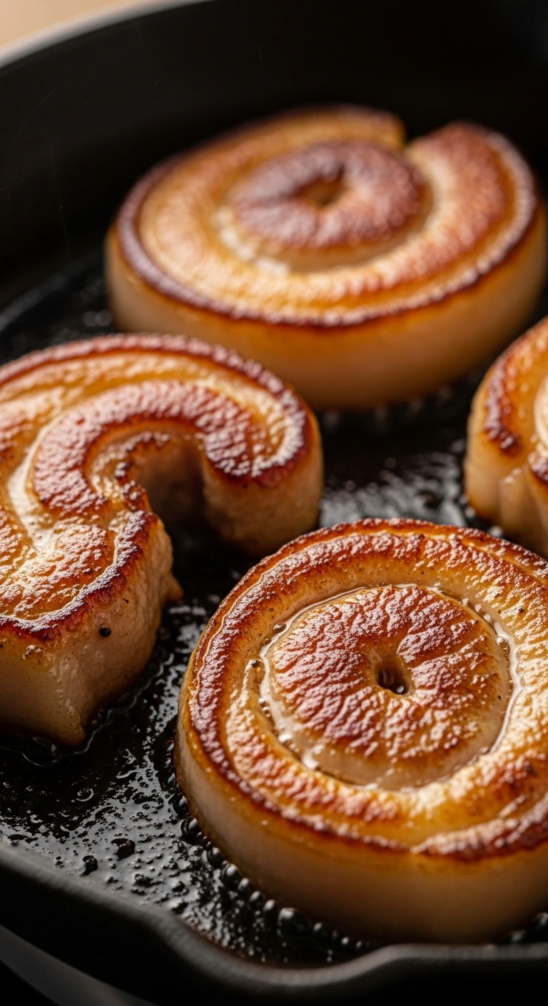 Crispy pork jowl bites seared golden in a skillet