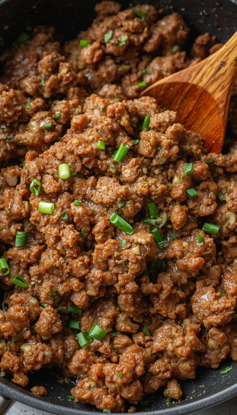 Simple skillet ground bison cooked with light seasoning