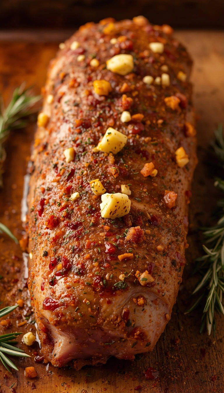 Step 2: pork loin roast rubbed with garlic herb mustard seasoning