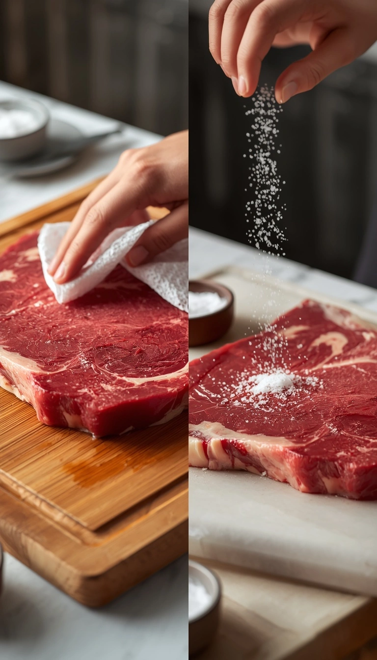 Wagyu steak patted dry and seasoned lightly