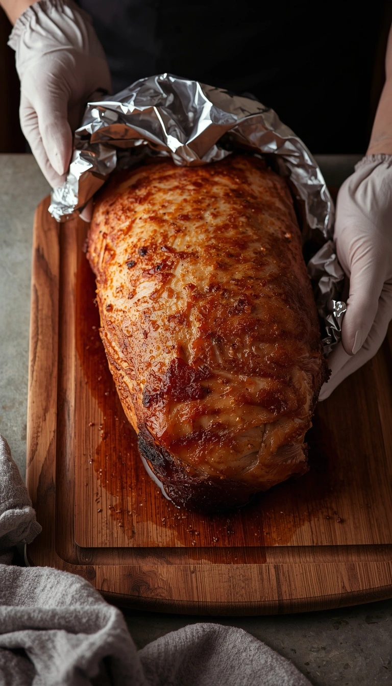 Step 4: pork loin roast resting before slicing