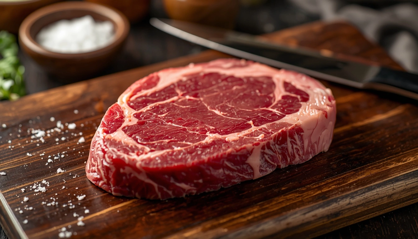 Wagyu beef steak with rich marbling ready to cook